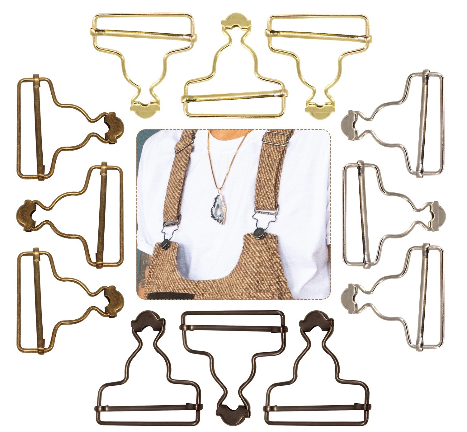 25/30/42/45mm Dungaree Fastener Clip Buckle Metal For Suspenders Strap DIY Craft