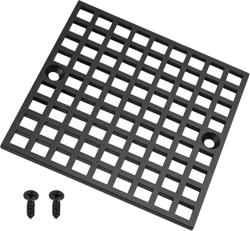 4" Matte Black Shower Drain Cover, 304 Stainless Steel Square Floor Drain Cover