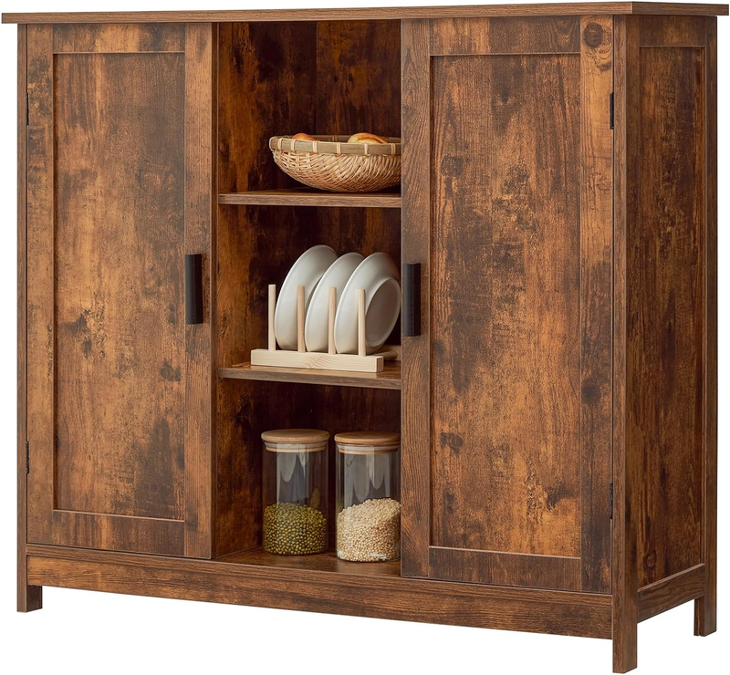 Floor Storage Cabinet with 2 Doors and 2 Open Shelves, Woode
