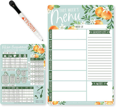 Magnetic Meal Planner for Refrigerator - Clementine Magnetic Weekly Menu Board f