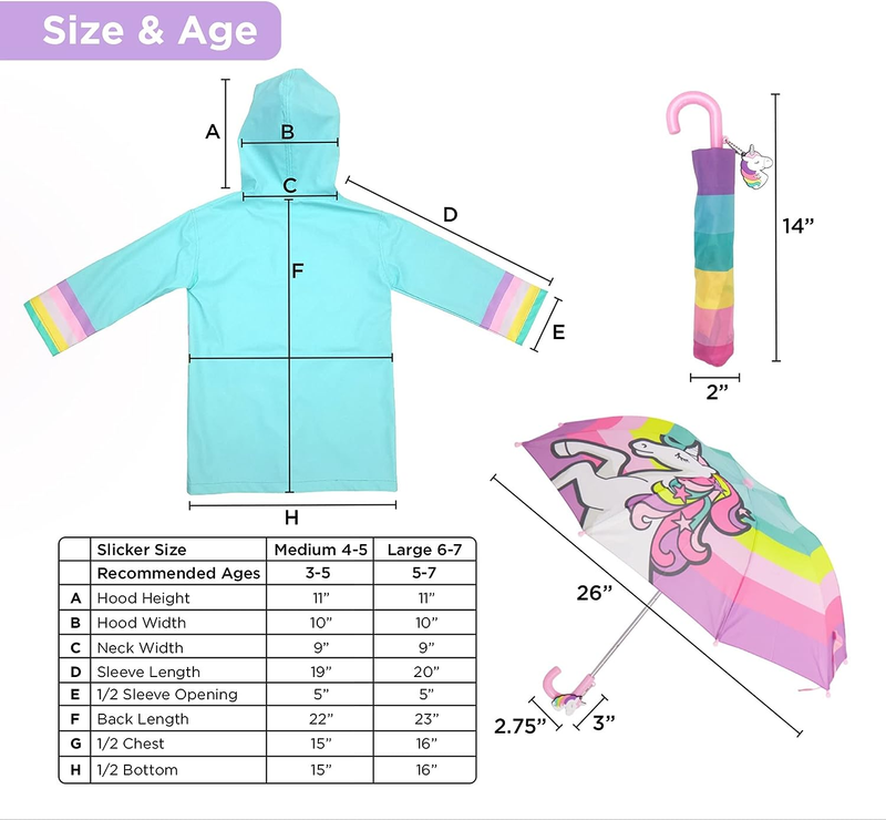 Kids Umbrella for Girls and Boys & Rain Coats Set -Toddler Umbrellas Kids Rainco