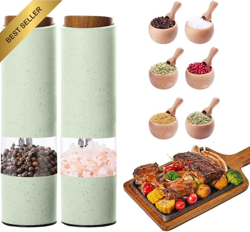 Electric Salt and Pepper Grinder, Pepper Grinder Set 2Pcs, Wheat Straw Eco-Frien