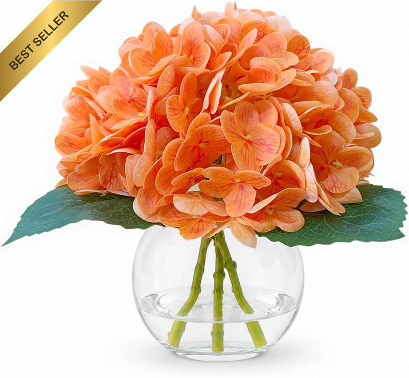 Hydrangea Artificial Flowers in Vase with Faux Water, Real Touch Latex Faux Hydr