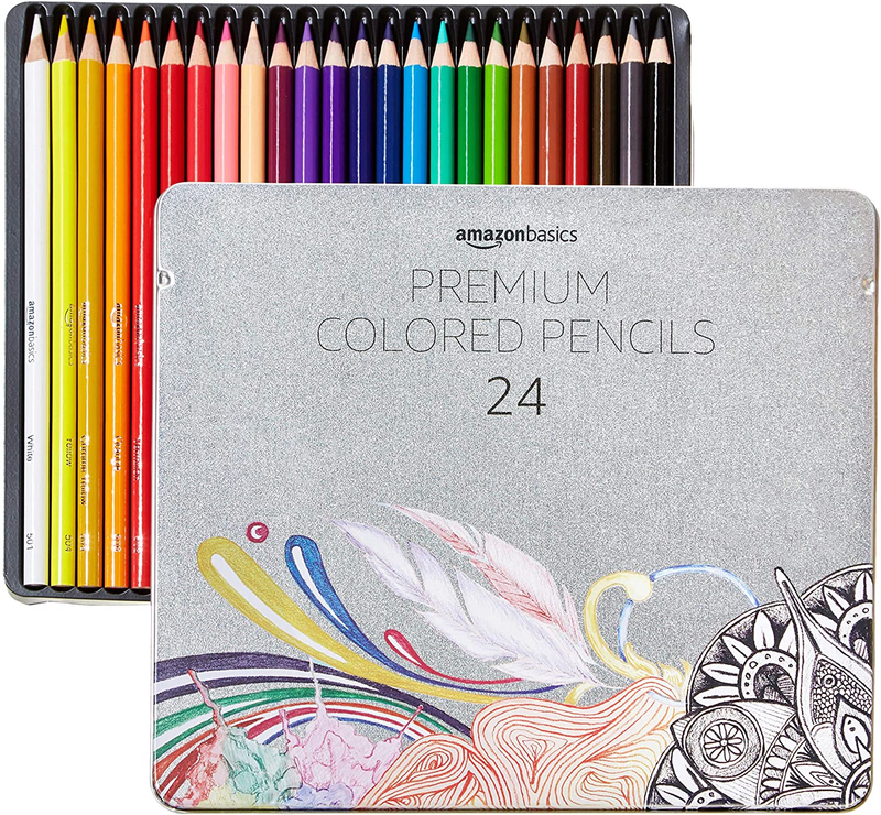 Amazon Basics Premium Colored Pencils, Soft Core, 24 Count, Pack of 1, Multicolo