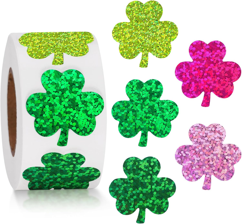 St. Patrick'S Day Stickers 500Pcs Holographic Shamrock Stickers 1 Inch 5 Colors
