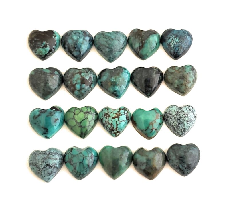 10 Heart Shaped 100% Natural Arizona Spiderweb Turquoise Cabochons 8mm
