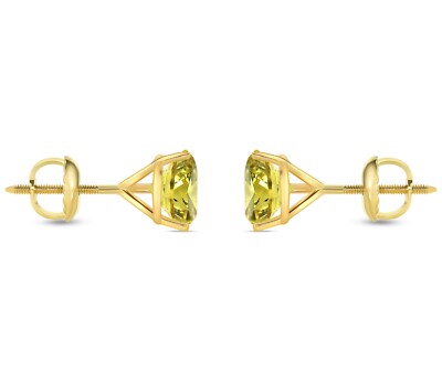 Pre-owned Shine Brite With A Diamond 3.50 Ct Round Cut Canary Earrings Studs Solid 18k Yellow Gold Screw Back Martini