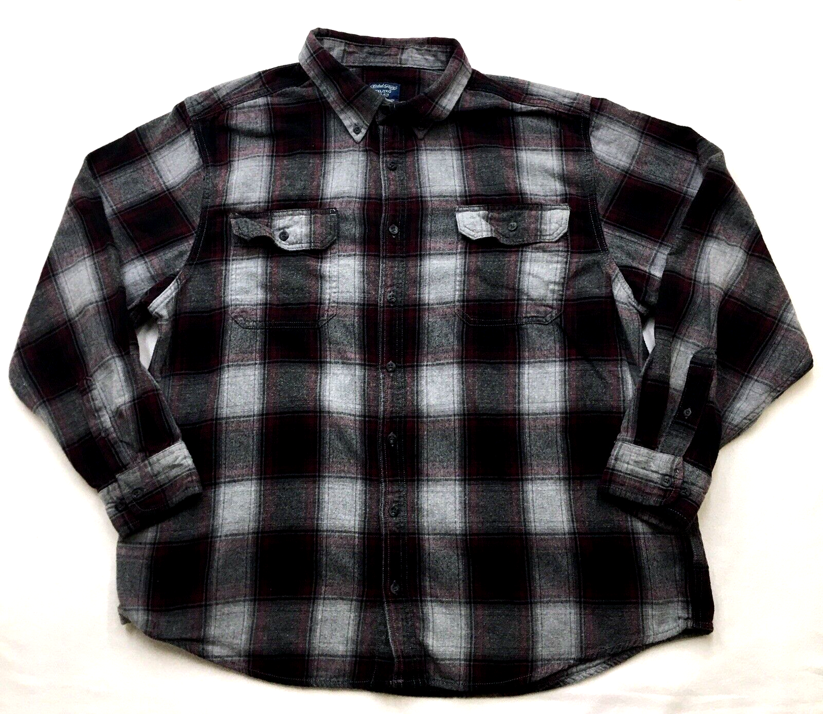 FADED GLORY Plaid FLANNEL Button Down LS Shirt Burgundy Check Men PLUS Sz 2XL