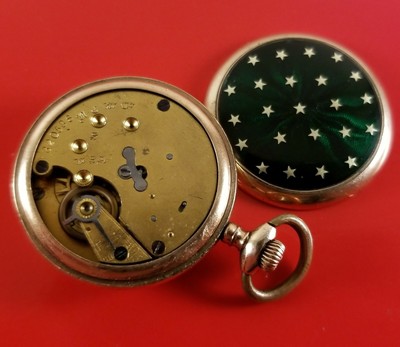 Vintage Ladies Pocket Watch 10K Gold Fill & Green Enamel USA Made S/N 320536