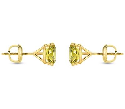 Pre-owned Shine Brite With A Diamond 3 Ct Round Cut Canary Earrings Studs Solid 18k Yellow Gold Screw Back Martini