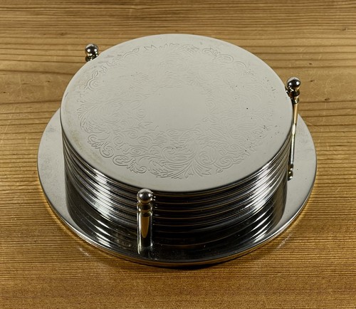 Vintage Engraveable Silver-Plated, Coaster Set (7 — 3.5