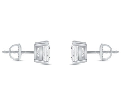 Pre-owned Shine Brite With A Diamond 4 Ct Princess Cut Real 14k White Gold Simulated Diamond Earrings Studs Screwback In White/colorless