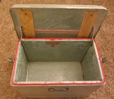 Vintage CRONCO CRONSTROMS Picnic COOLER Camping Fishing Alum Wooden Cover USA