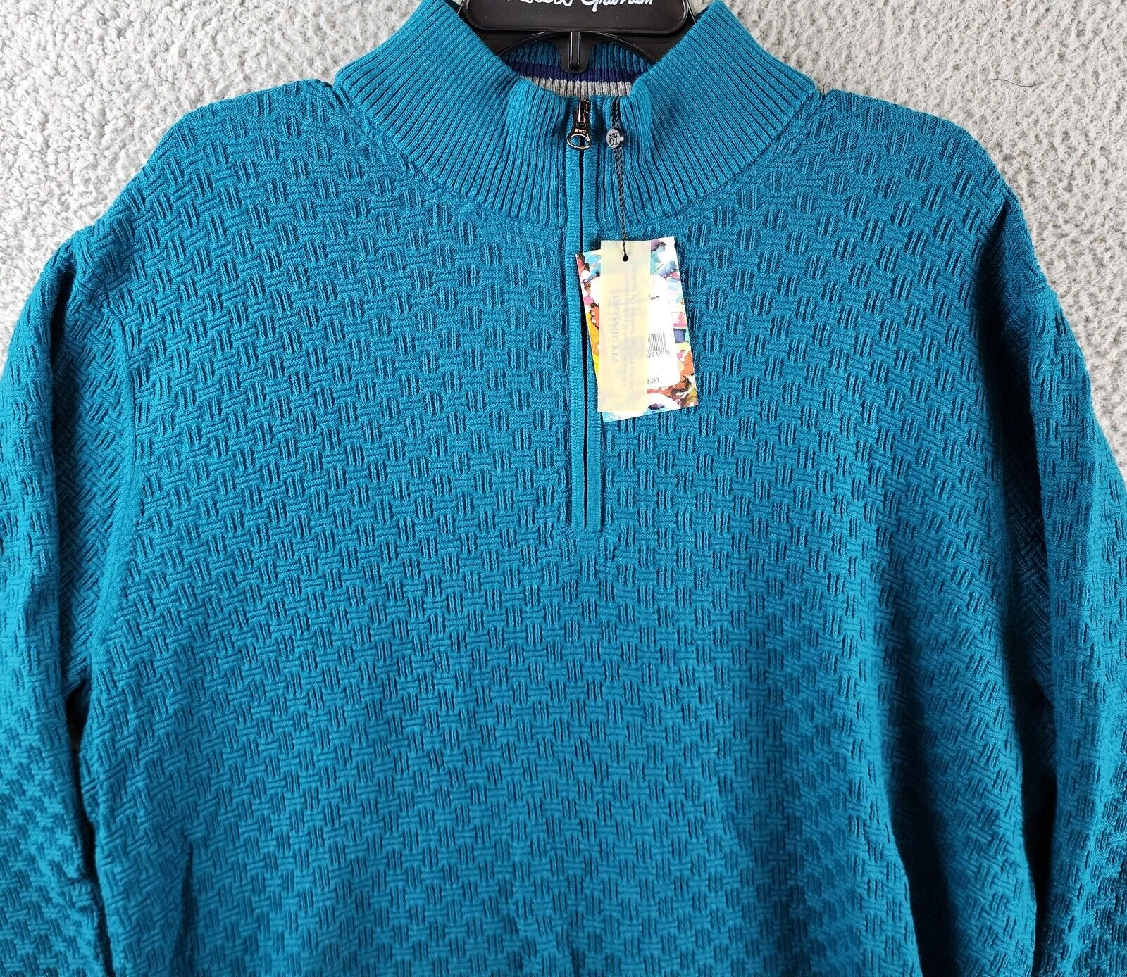 Robert Graham Reisman Quarter Zip Pullover Sweater Men's XL Teal Wool Blend L/S - Picture 3 of 16