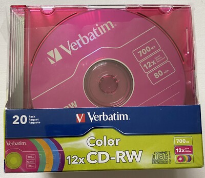 verbatim, color 12x CD-RW, 20 pack, open box, ex cond