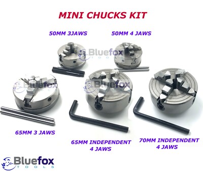 5x Mini Lathe Chuck Kit For Unimat M14 x 1 Thread 3 & 4 Jaw 50 -65-70mm Diameter