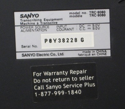 Sanyo Standard Cassette Transcribing System TRC-8080 - Dictaphone TRC8080