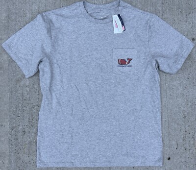 Vineyard Vines Mens Football Whale Pocket T-Shirt Grey Short Sleeve Sz M