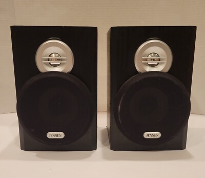 2 Jensen Bookshelf Speakers with attached Original Cables - 9 x 5.5 x 5.5  