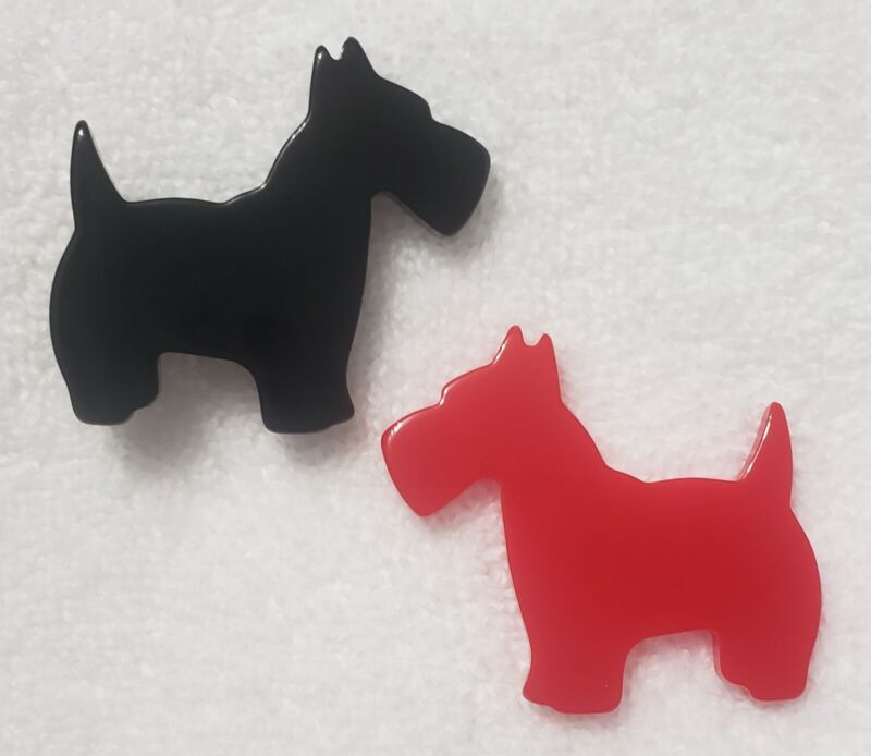 Vintage Scottish Terrier Bakelite Pin/Brooch-Lot of 2-Cherry Red and Black.