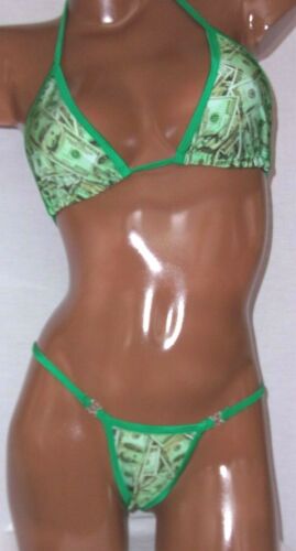 New sexy exotic pole dancer costume V back thong bikini 2 piece set  A/B cup 