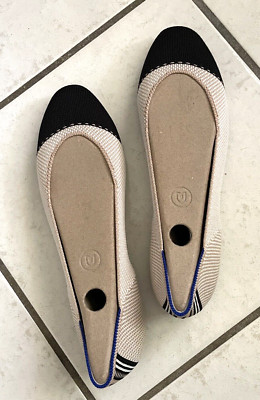 ROTHY'S Women's Size 10 - The Square Tuxedo Cream Black Knit Cap Slip-Ons