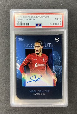 2022 Topps UCL Knockout Virgil Van Dijk Blue Auto /25 PSA 9