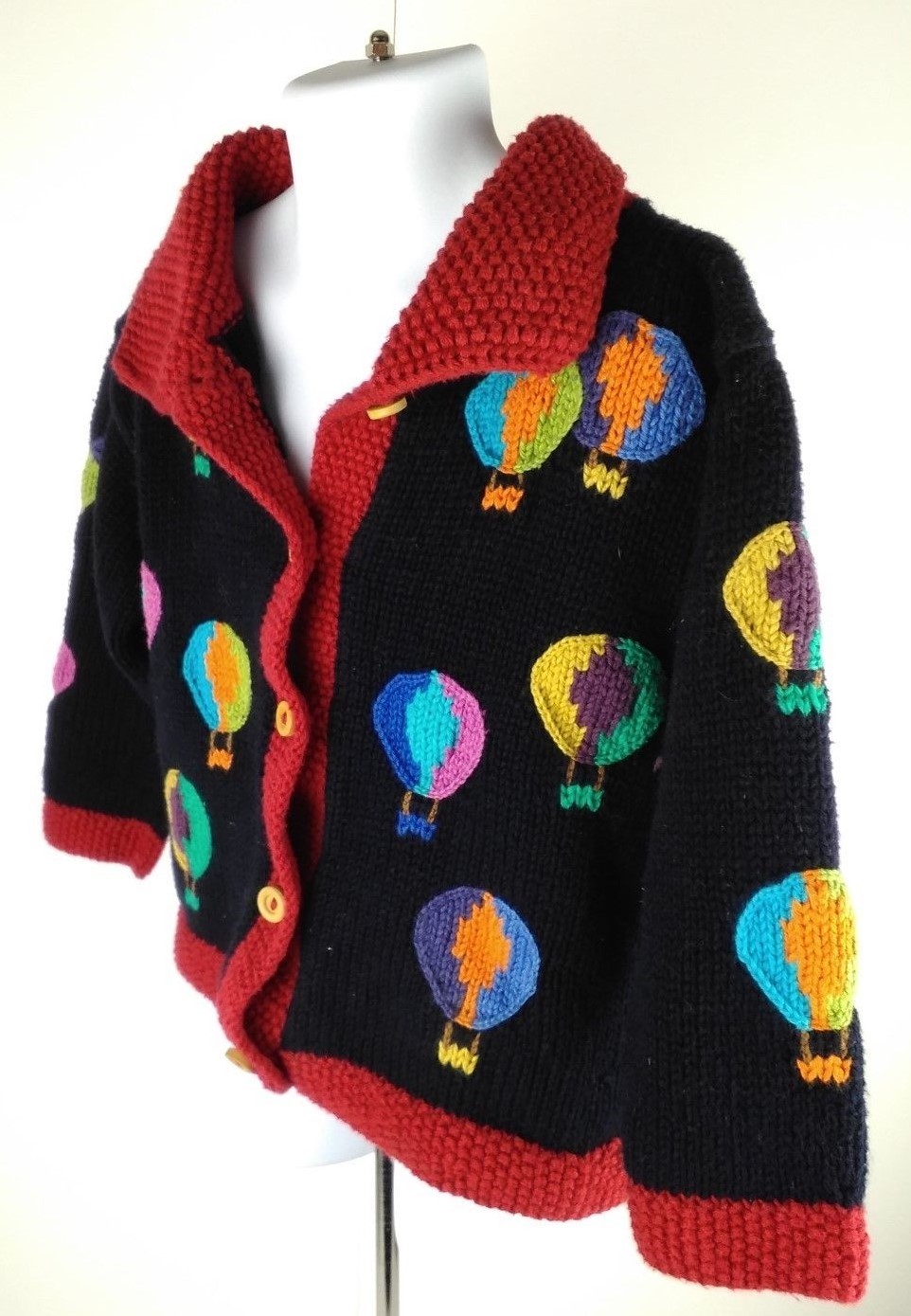 COTTON SALSA Boys/Girls Sz 4 Knit Cardigan Handmade in Peru Balloons Blue Red