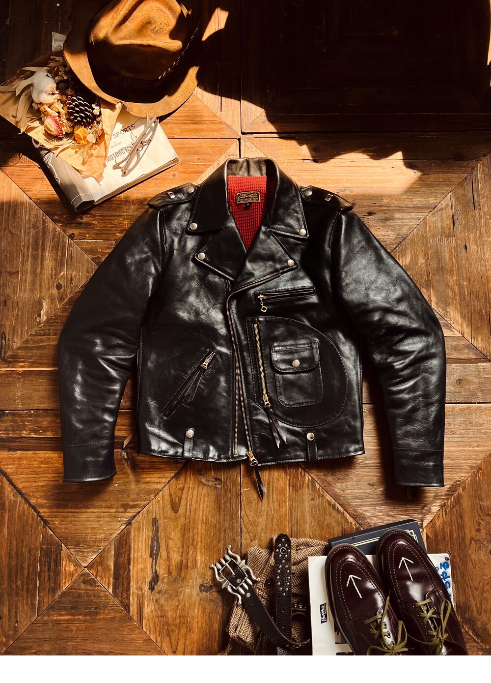 Classic Vintage Cowhide Slant Zip Men's Genuine Leather