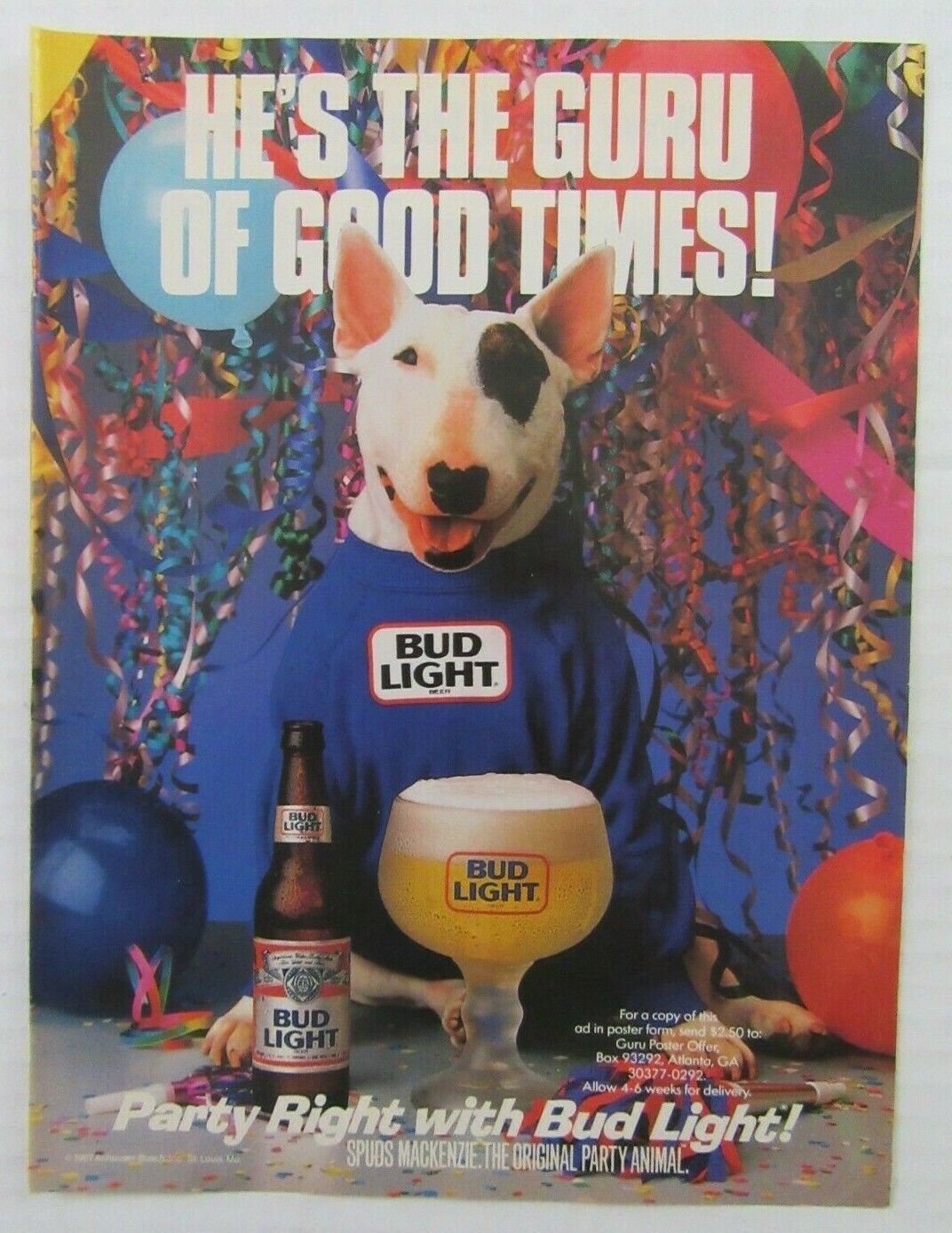 その他 # Spuds Mackenzie Vintage 1987 Bud Light Surfing Spuds MacKenzie Dog Giant
