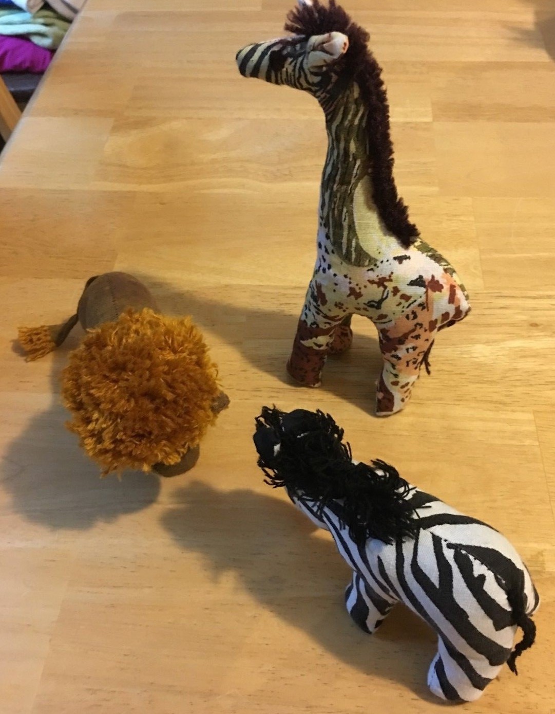 Small Handmade Stuffed Animals From Africa...Lion, Giraffe and Zebra