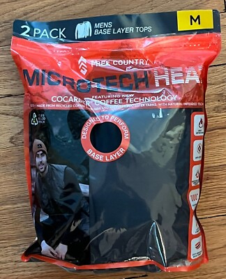 Free Country Men's Microtech Heat Cocarber Base Layer Tops, 2 Pk NEW