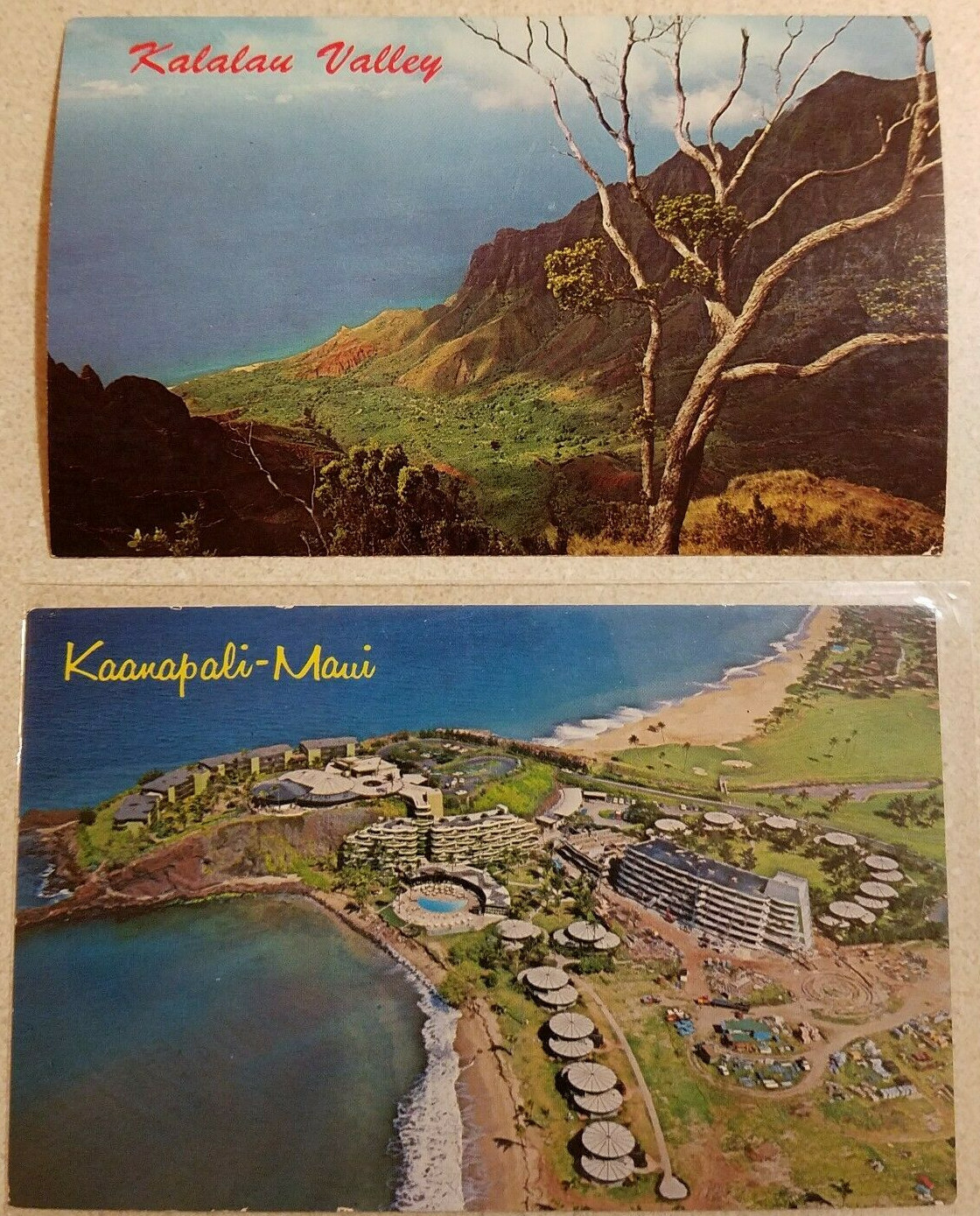 Vtg 7 HAWAII POSTCARDS Waikiki Beach PINEAPPLE Naniloa KAANAPALI MAUI Ohia Lehua