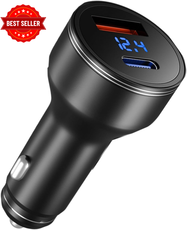 120W USB C Car Charger, 2 Port USB PD QC 3.0 Support 100W Fast Charging Adapter