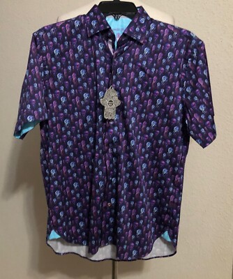 NWT MEN (S) VISCONTI BLACK SHORT SLEEVE JELLYFISH DESIGN STRETCH SHIRT $99.50