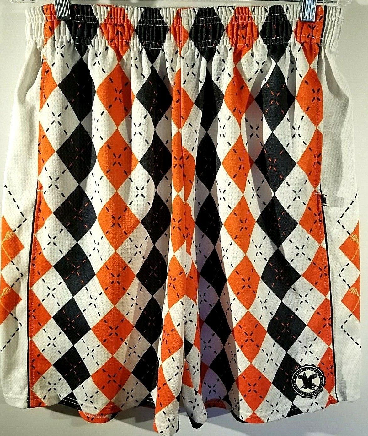 Flow Society Athletic Lacrosse Shorts Elastic Waist Blue Orange Argyle Size M