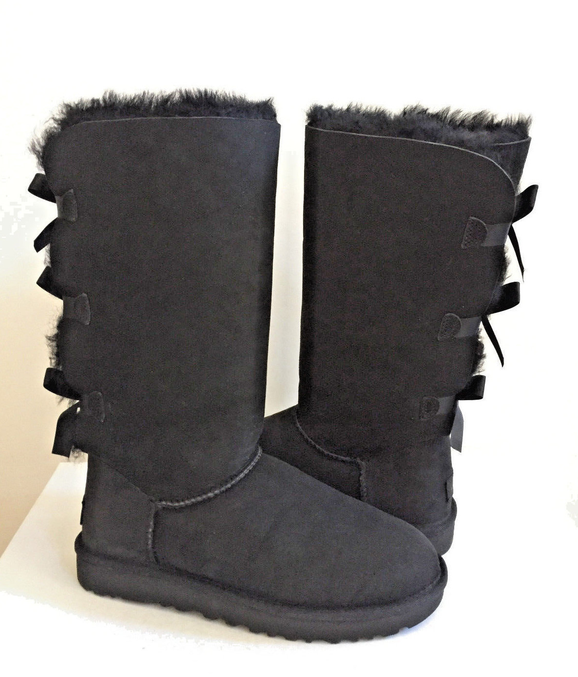 Pre-owned Ugg Classic Tall Bailey Bow Ii Triple Triplet Black Boot Usa 8 / Eu 39 / Uk 6