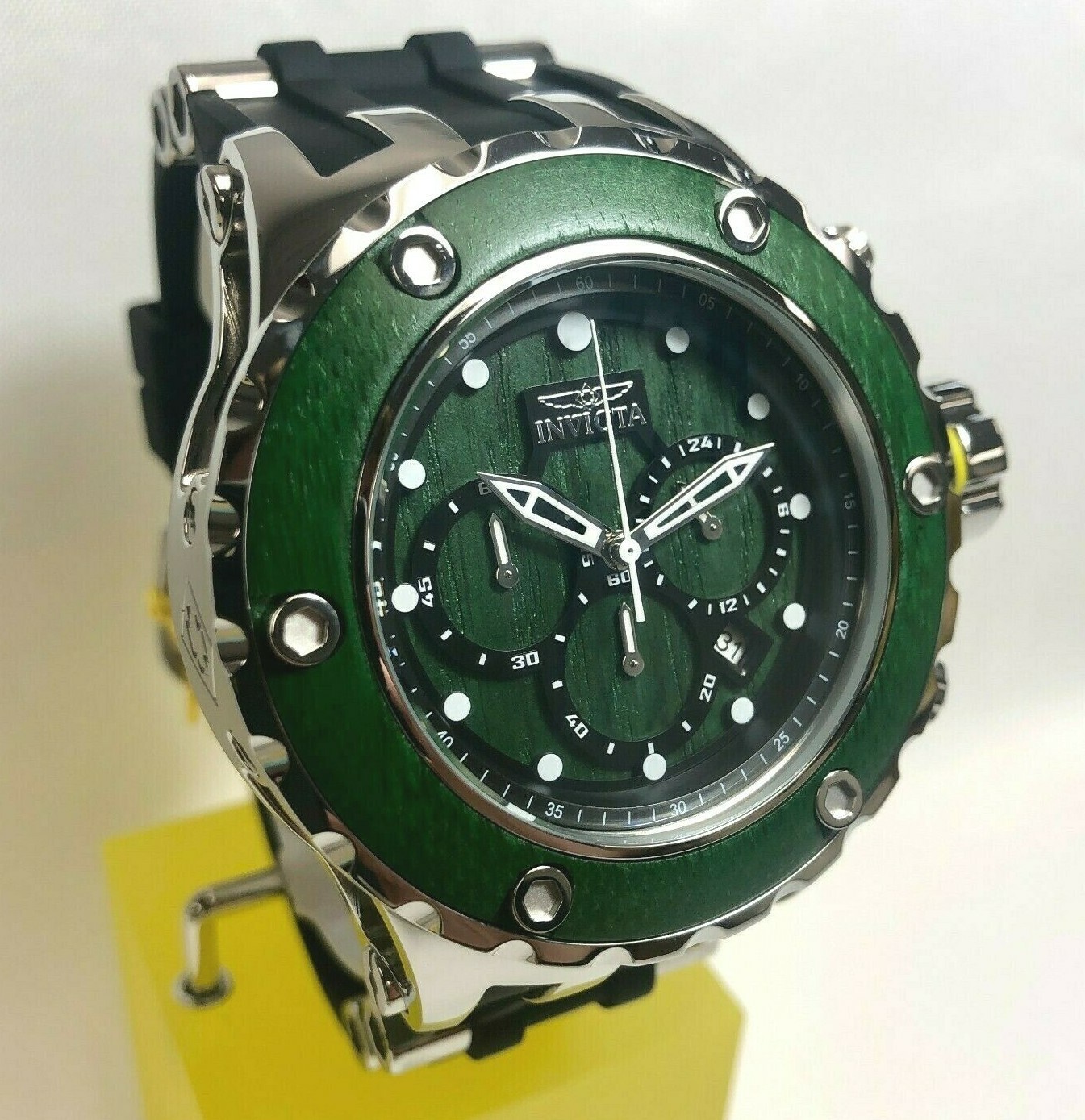Pre-owned Invicta 27905 Mens 52mm Subaqua Specialty Green Wood Bezel & Dial Strap Watch