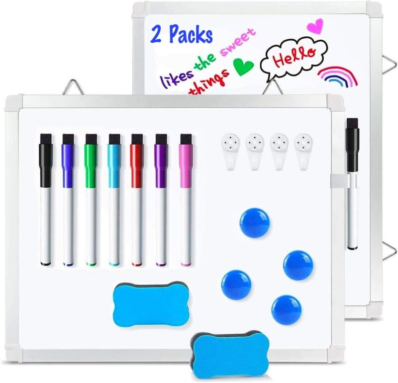 2 Packs Small Dry Erase White Board 11" x 14" Double Sided Magnetic Whiteboard 
