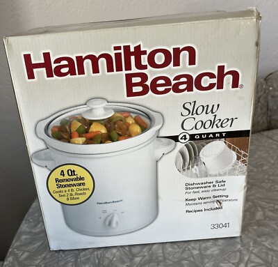 NEW Hamilton Beach 4 Quart Slow Cooker 3 Temp Settings White & White Stoneware 