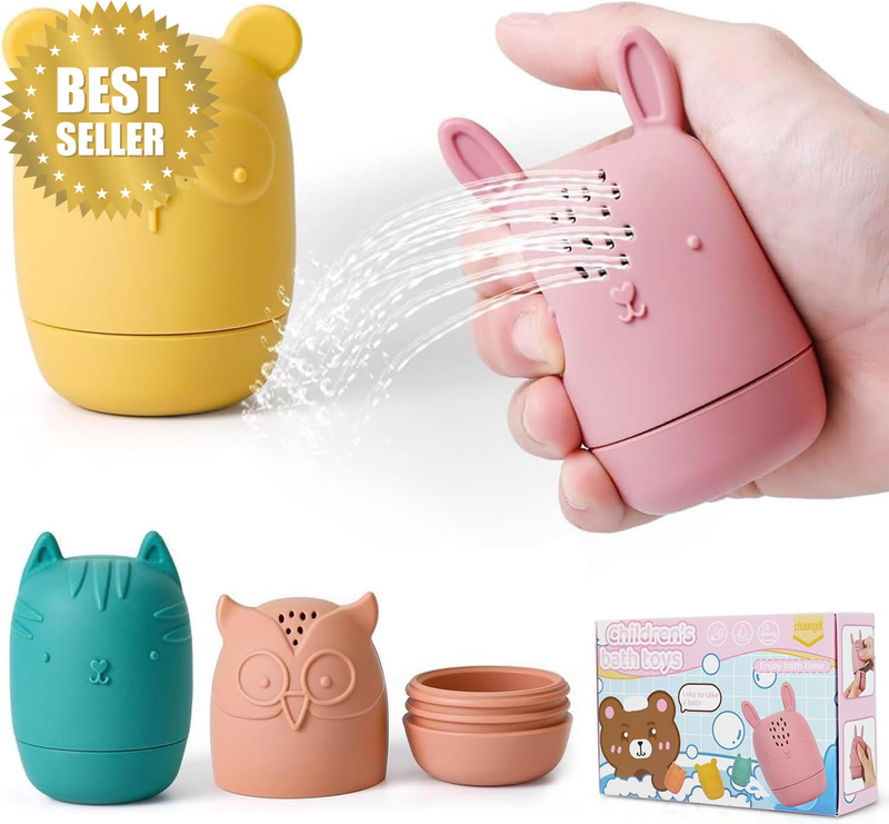 4Packs Mold Free Baby Bath Toys ,Silicone Bath Toys for Toddlers 1-3 ,Non-Toxic