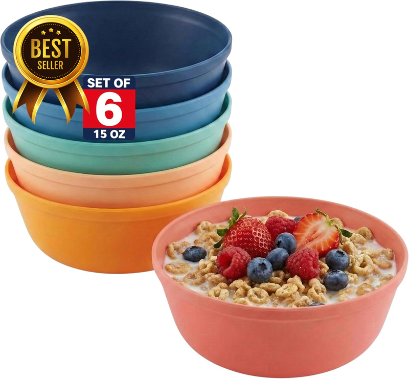 6-Pack 15-Oz BPA-Free Multipurpose Plastic Deep Salad and Pasta Bowl Set