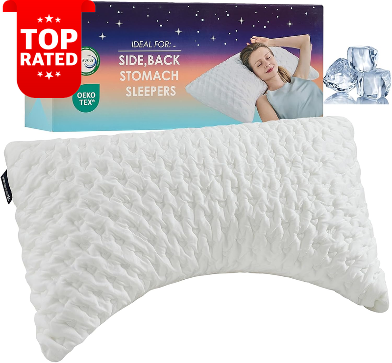 Cooling Memory Foam Pillow Adjustable Loft Side Back Sleepers Bamboo Queen