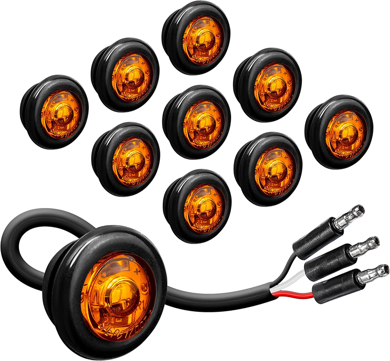 10Pc 3/4 round Amber Trailer LED Marker Light [3 Wire/Drl & Turn Signal] [DOT F