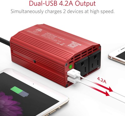 BESTEK 300W Power Inverter DC 12V To 110V AC Car Inverter With 4.2A Dual USB