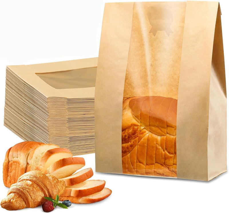 100Pcs Paper Bread Bags for Homemade Bread, Sourdough Bread Bags with Window, 35