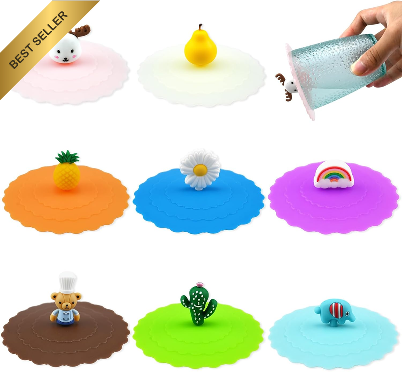8PCS Silicone Cup Lids Mug Cover, Reusable Food Grade Silicone Cup Covers Silico