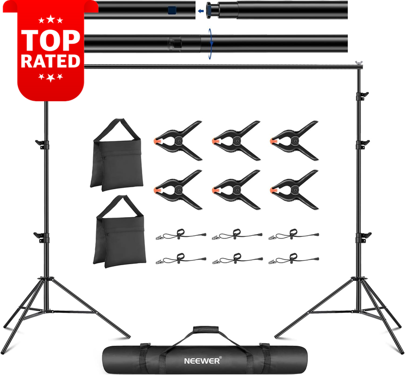 Adjustable 8.5x10ft Photography Backdrop Stand Kit with Crossbars Clips Sandbags