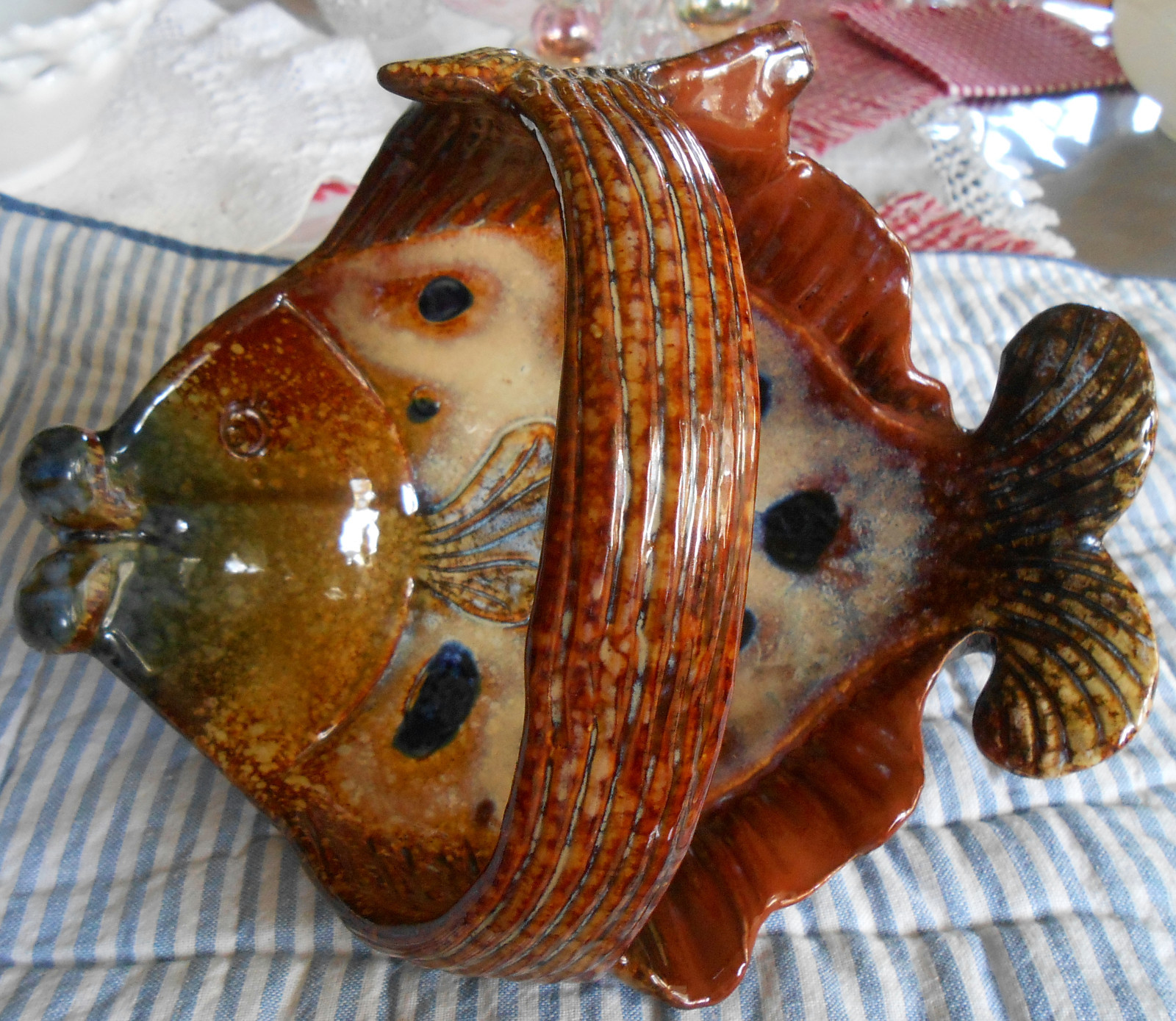 Fish Bowl Multi-color Ceramic Spongeware Cabin Soap Dish Tuna Salad, etc.