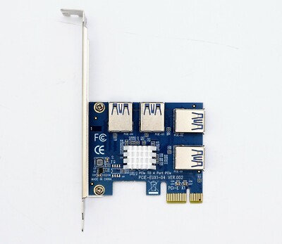 LOT OF 4 PCIe 1X 1 to 4 Expansion Card USB 3.0 Riser Card Extender Board Mining